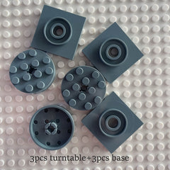 6Pcs 3 Sets MOC Building Blocks 4X4 Round Plate Turntable Base Connectors