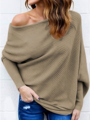 Slanted Shoulder Sweatshirt Casual Long Sleeve Pullover