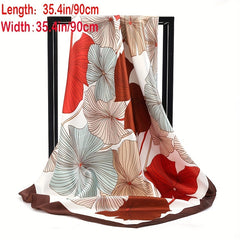 Lotus Print Satin Bandana Square Scarf Silk Shawl Hijab Women Sunscreen Headwrap