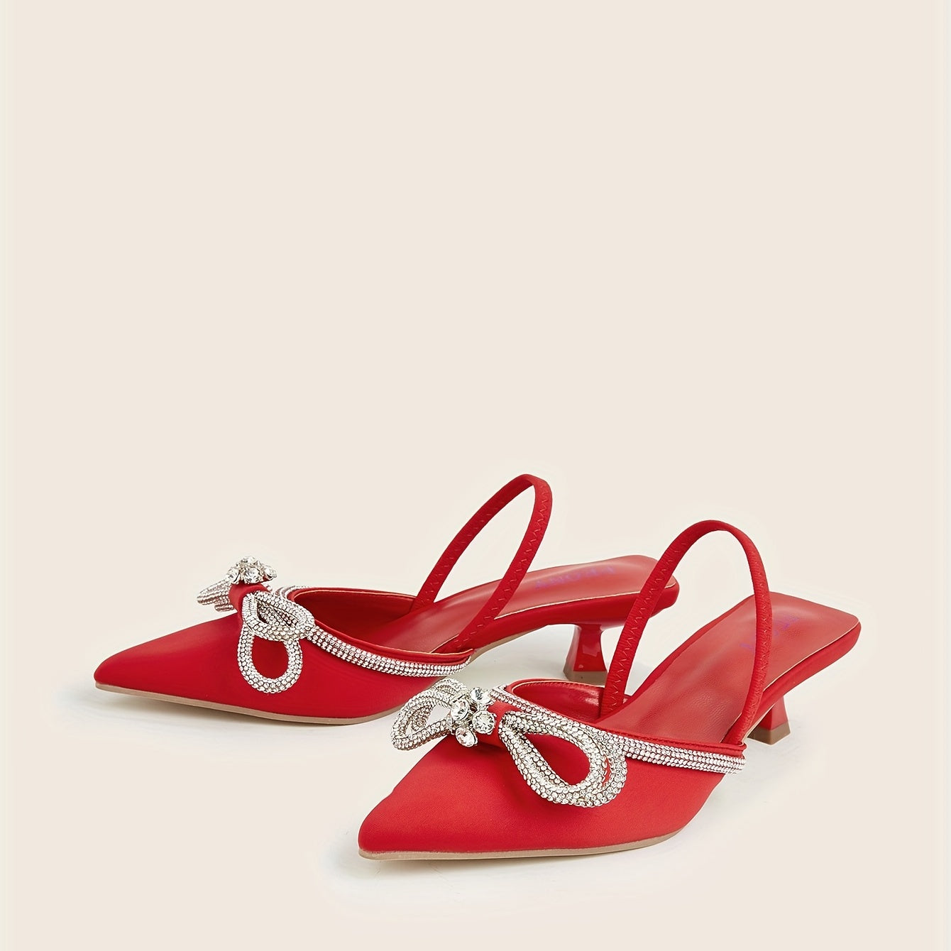 Rhinestone Bow Kitten Heel Slingback Sandals Dress Low Heels