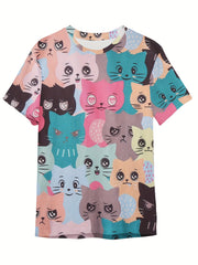 Adorable Kitten Graphic Short Sleeve T-shirt for Girls and Boys