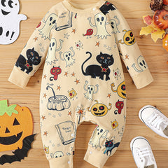 Infant Halloween Cartoon Print Long-sleeved Jumpsuit