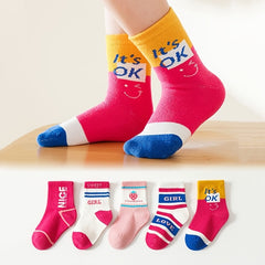 5pairs Girls Kids Casual Sports Socks Strawberry Sweet Thin Breathable
