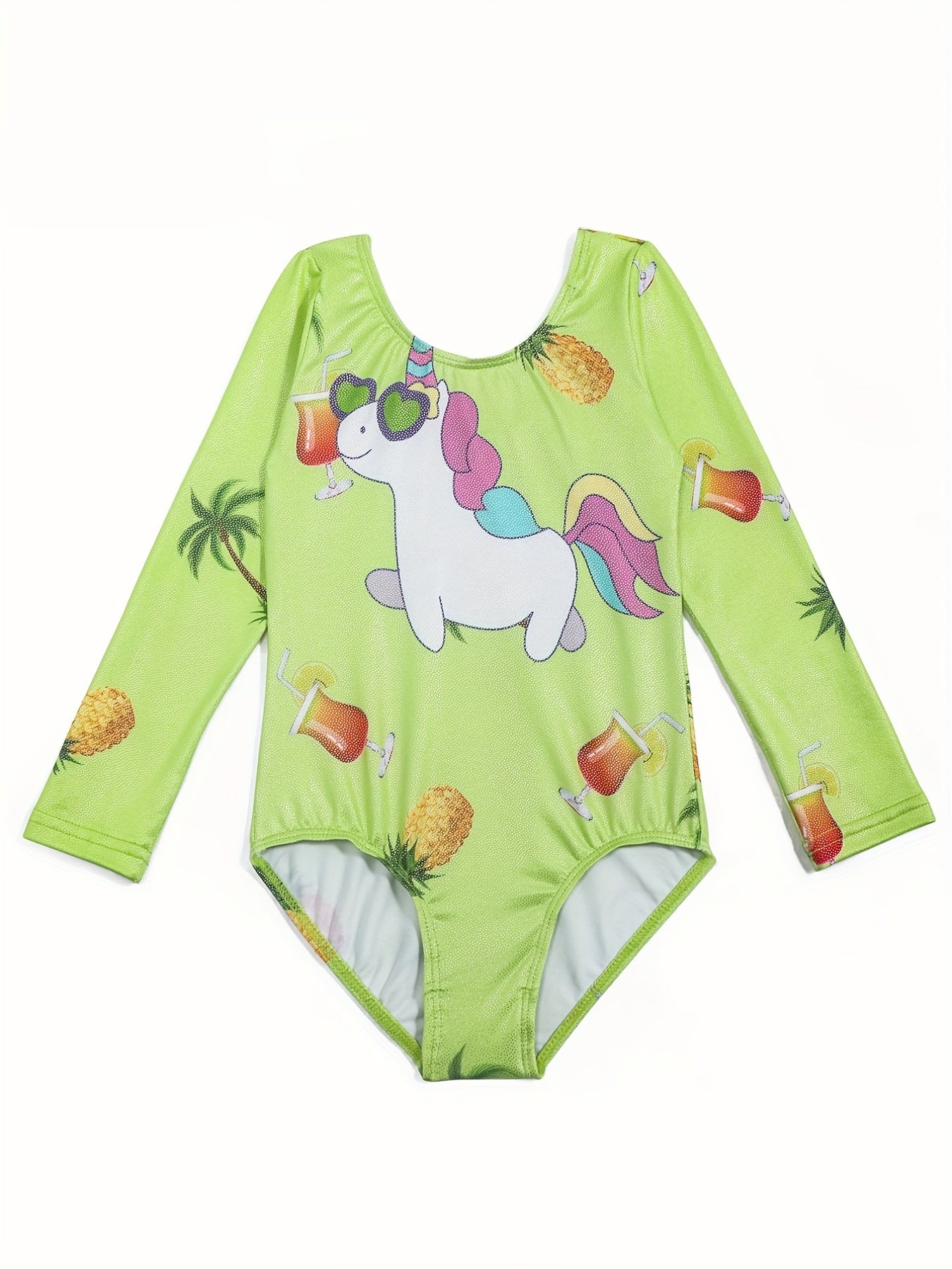 Girls Pony Graphic Print Long Sleeve Gymnastics Leotard