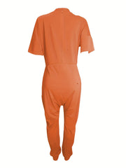Solid Short Sleeve V Neck Tee & Pants Outfits Set