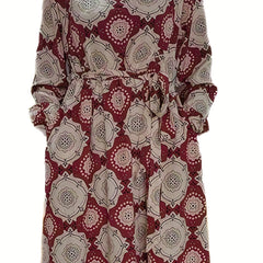 Floral Print Long Sleeve Plus Size Dress