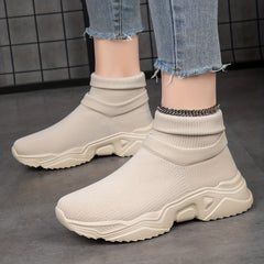 Women's Mid Top Slip On Knit Sneakers - Casual Breathable Shoes