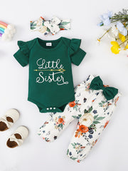 Baby Girls Cotton Romper Floral Pants Headband