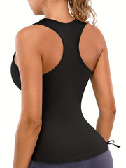 Pleated Drawstring Side Tank Top Sleeveless Racer Back Yoga Sports Top