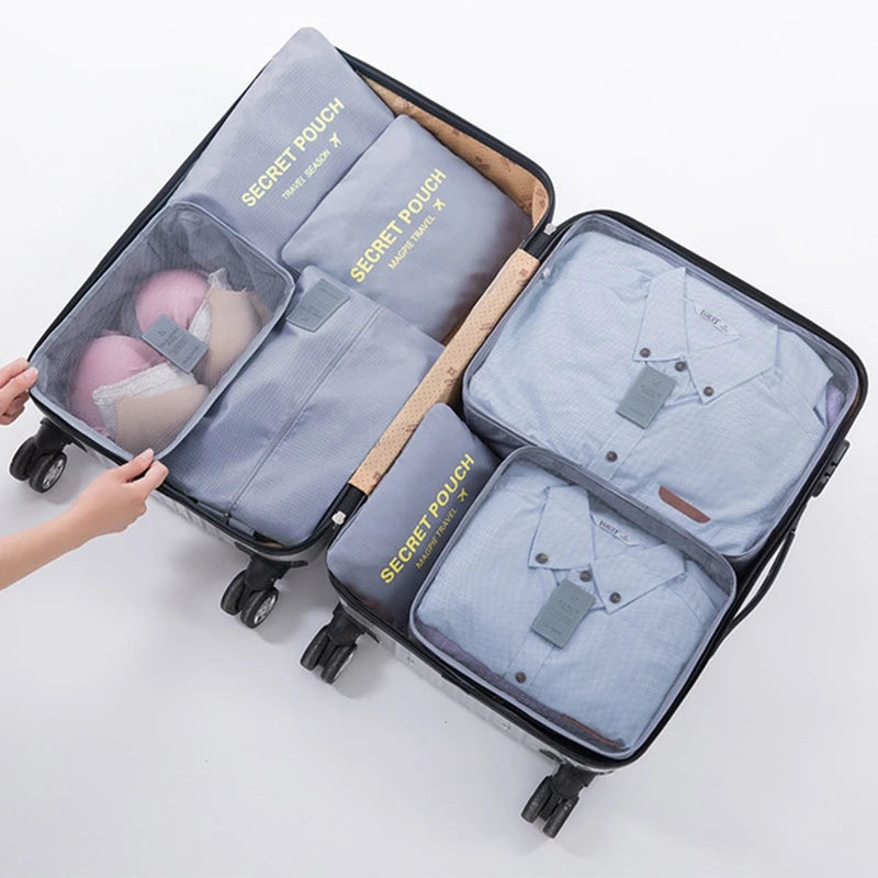 7pcs Travel Storage Bag Set for Clothes Bra Makeup Tidy Pouch Luggage Organizer