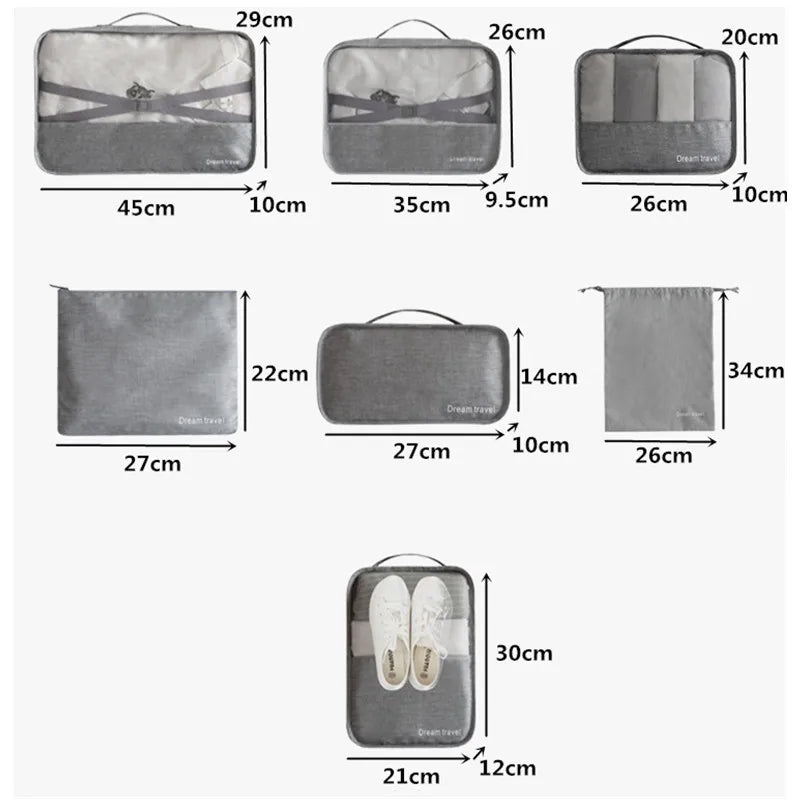 7pcs Waterproof Packing Cube Travel Bags Set Clothing Organizer