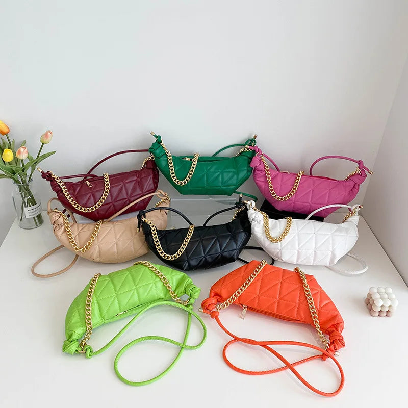 Thick Chain Shoulder Bag Crossbody Bags Plaid Pu Leather Handbags