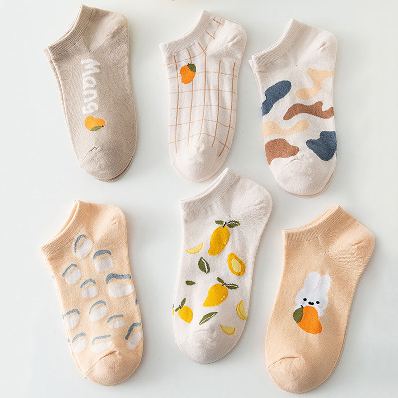6 Pairs Cartoon Print Short Socks Women's Ankle Socks Stocking & Hosiery