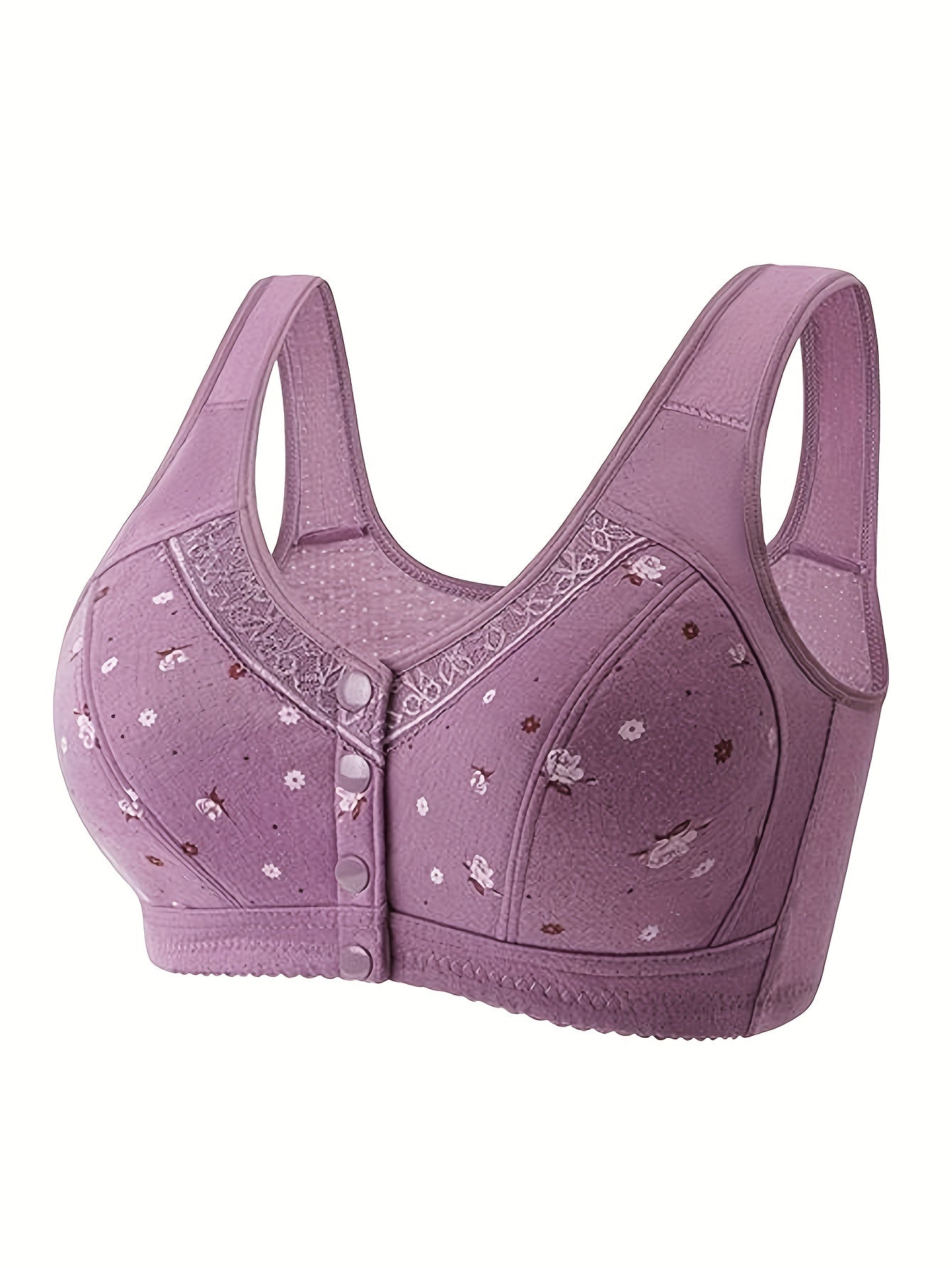 Floral Print Front Buckle Wireless Bra