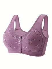 Floral Print Front Buckle Wireless Bra
