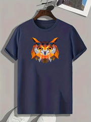 Owl Pattern Print Men's Comfy Sports T shirt Graphic Tee