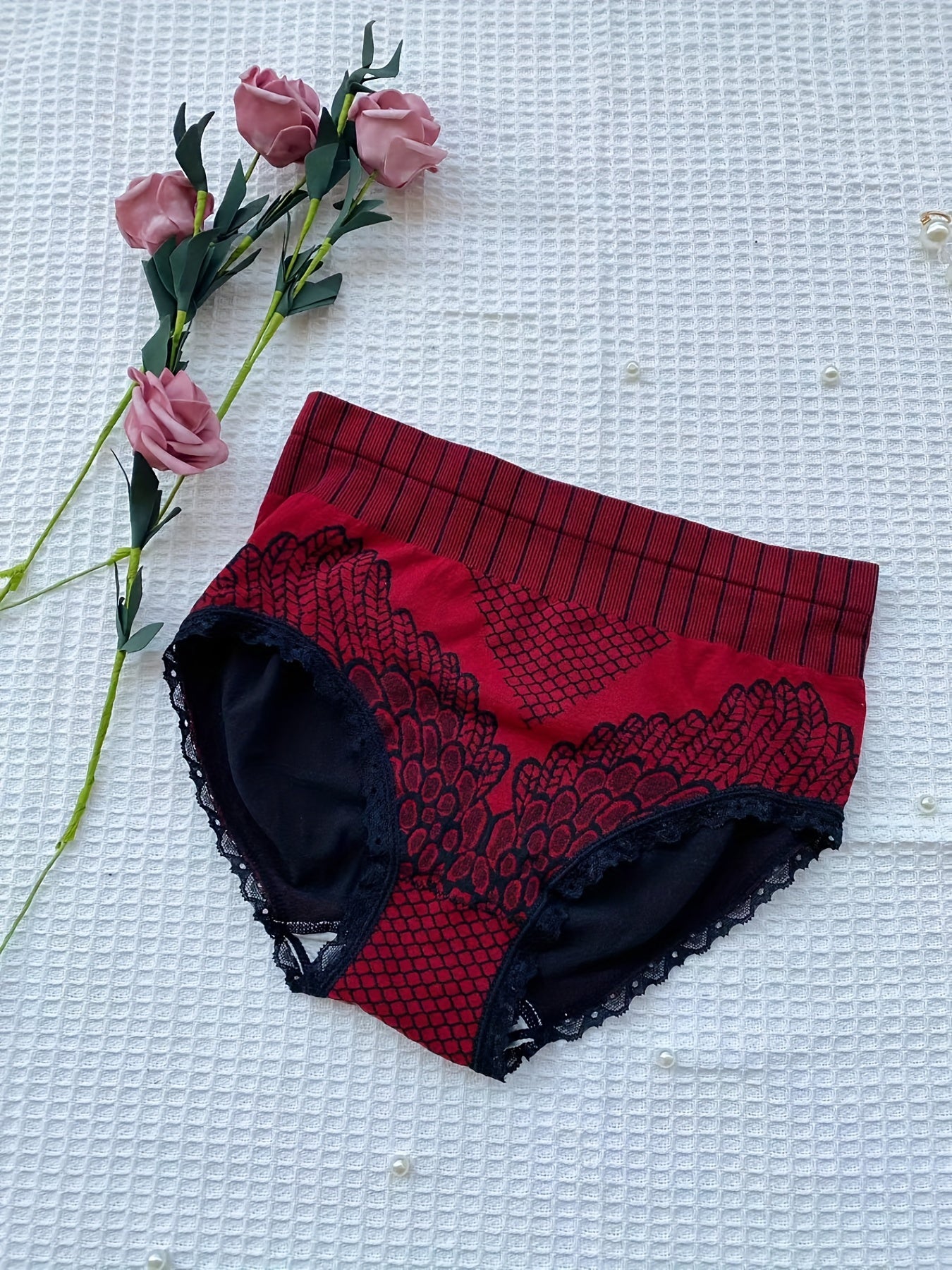 Colorblock Briefs Lace Trim High Waist Panties