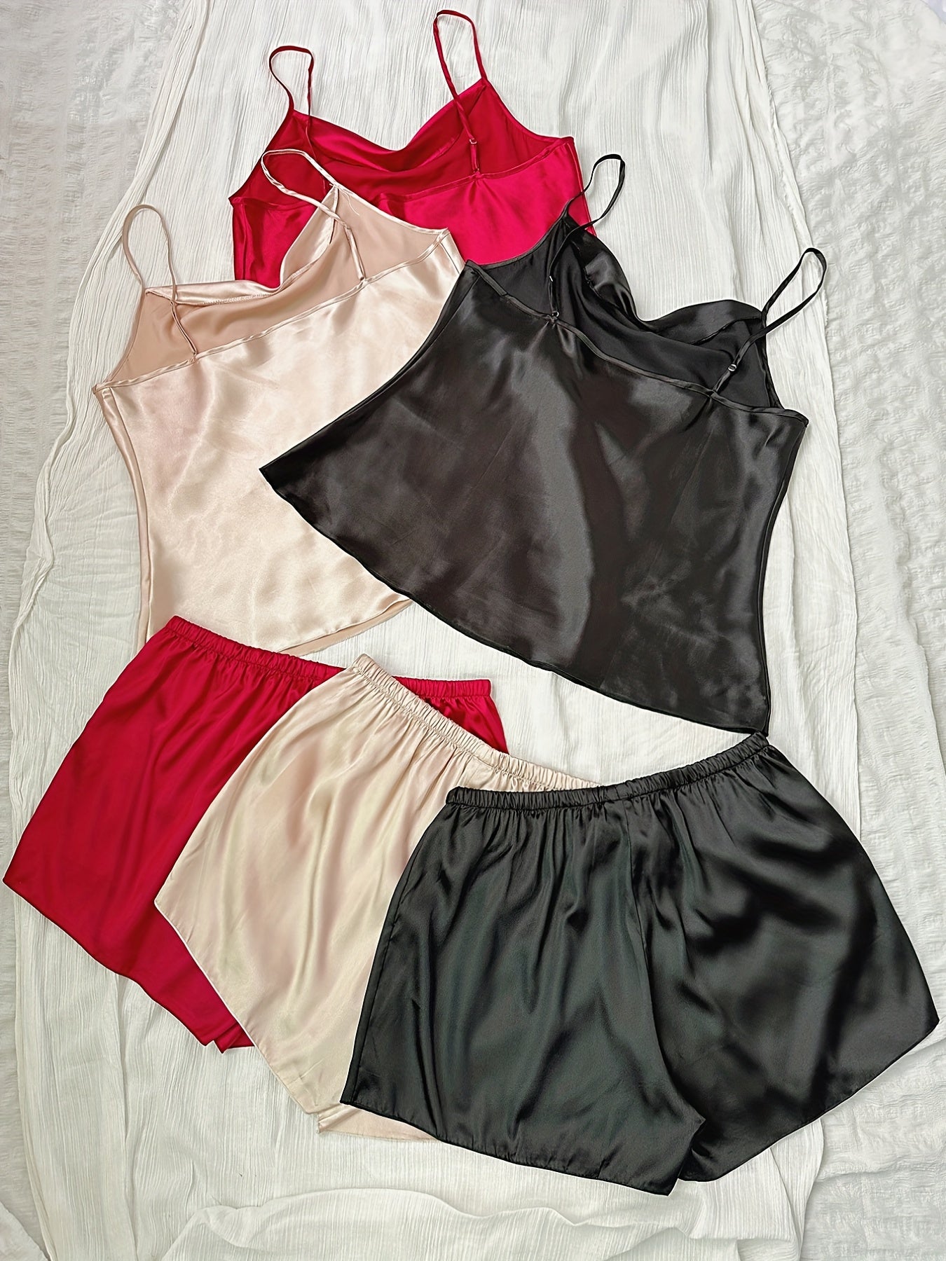 6-Pack Plus Size Satin Cowl Neck Cami Top & Shorts Set