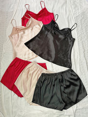 6-Pack Plus Size Satin Cowl Neck Cami Top & Shorts Set