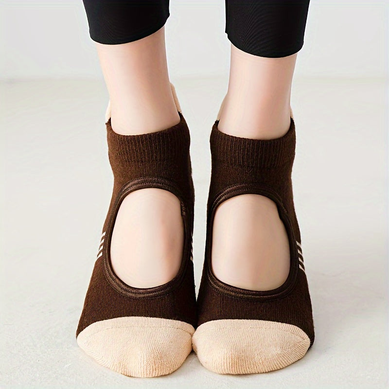 Letter Graphic Stripe Yoga Socks Anti-slip Athletic Ankle Socks