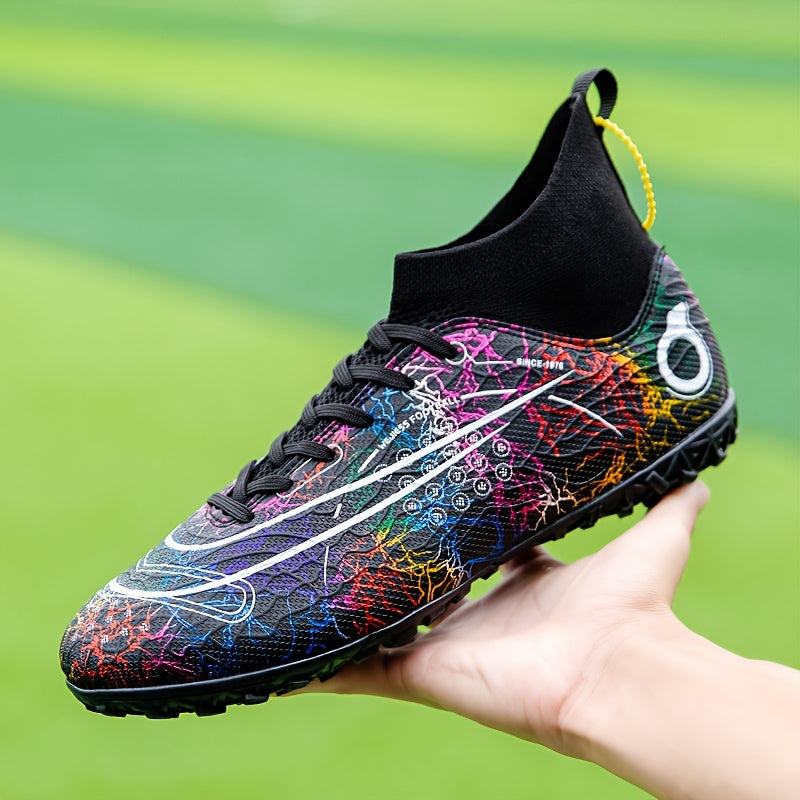 Boy's High Top Turf Football Boots Anti skid Lace Up TF Soccer Cleats