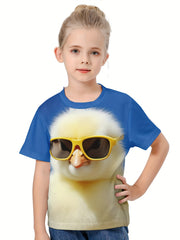 Girls Boys 3D Chick Print T-shirt Summer Sports Pullover