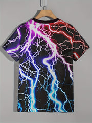 Lightning 3D Print Boy's Short Sleeve T shirt Breathable Round Neck Top