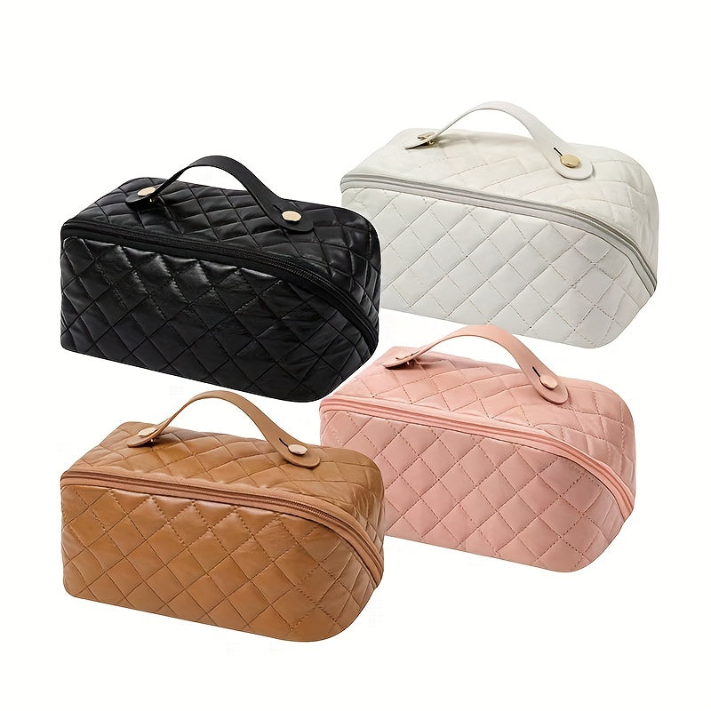 Large Capacity Waterproof PU Leather Cosmetic Bag with Divider and Handle