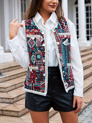 Geometric Pattern Button Front Vest Boho Sleeveless Vest