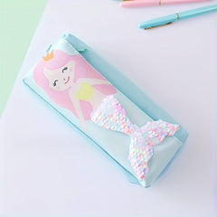 Mermaid Pencil Bag Double Layer Oxford Zipper Pencil Bag