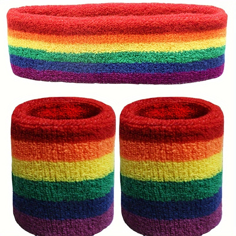 Rainbow Wrist Guard & Headband Set Sports Sweat Absorbing Basketball