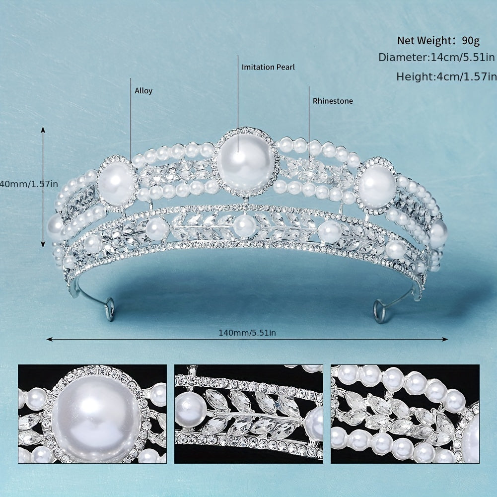 Crown Charm Hair Band Rhinestone & Pearl Headband for Bridal Wedding