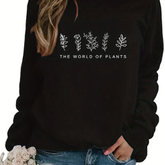 Floral Print Pullover Sweatshirt Long Sleeve Crew Neck Women's Clothing