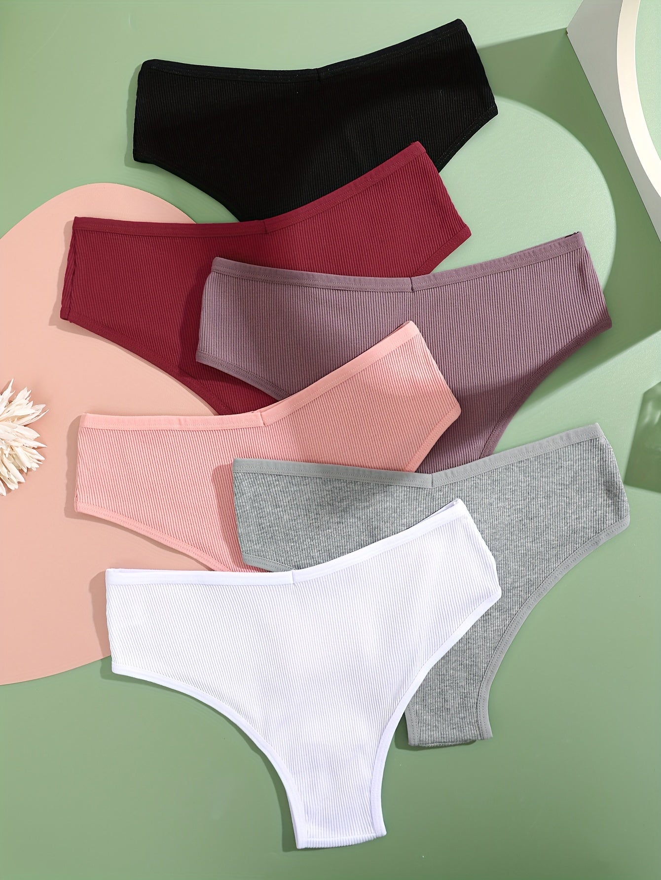 6pcs Ribbed Panties Stretchy Intimates Women's Lingerie