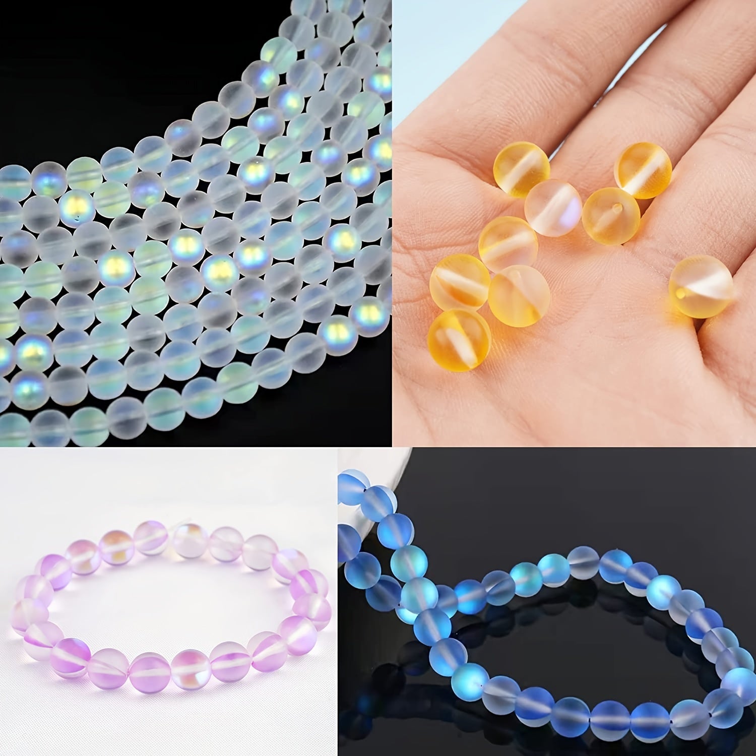 8MM Frosted Aurora Crystal Glass Beads Mixed Colors Moonstone Round Bead