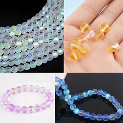 8MM Frosted Aurora Crystal Glass Beads Mixed Colors Moonstone Round Bead