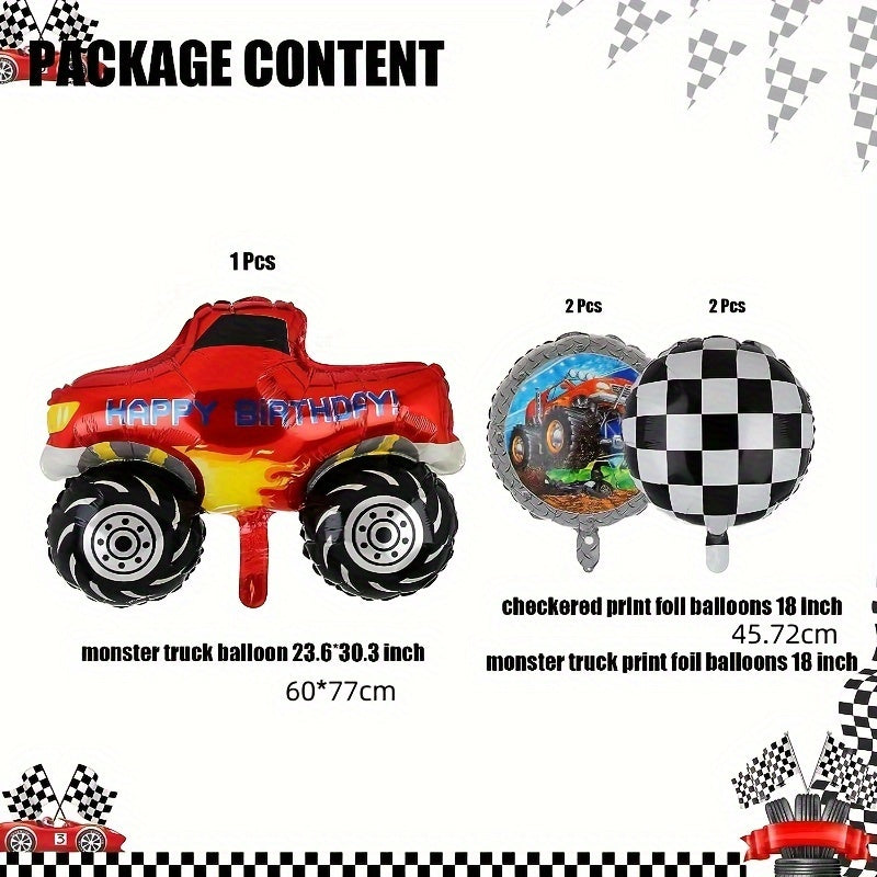 5pcs Monster Truck Balloon Birthday Party Truck Balloon Decoration Supplies