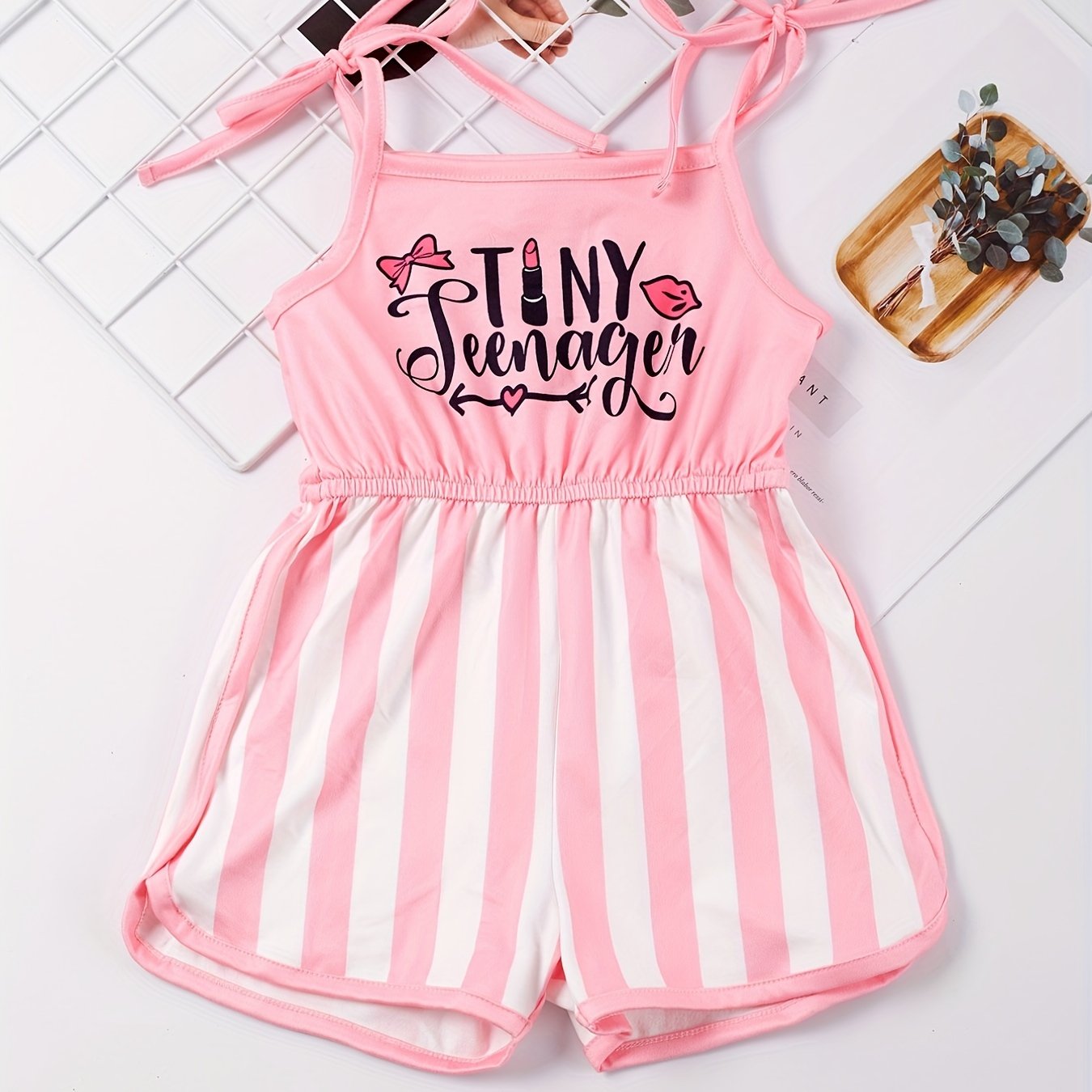 Toddler Girls Stripe Bow Cami Rompers Jumpsuits for Beach Vacation