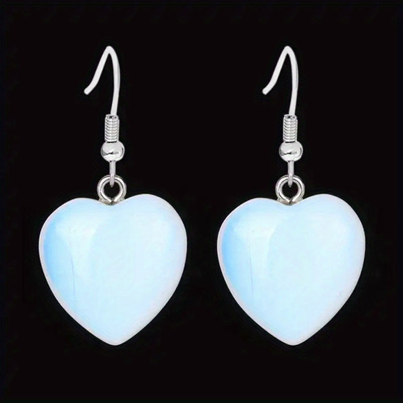 Heart Shaped Crystal Drop Earrings - Rose Quartz Amethyst