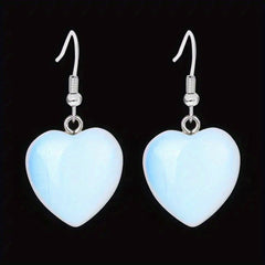 Heart Shaped Crystal Drop Earrings - Rose Quartz Amethyst