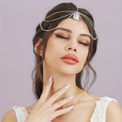 Crystal Head Chain Bride Headdress Pendant Accessory for Women