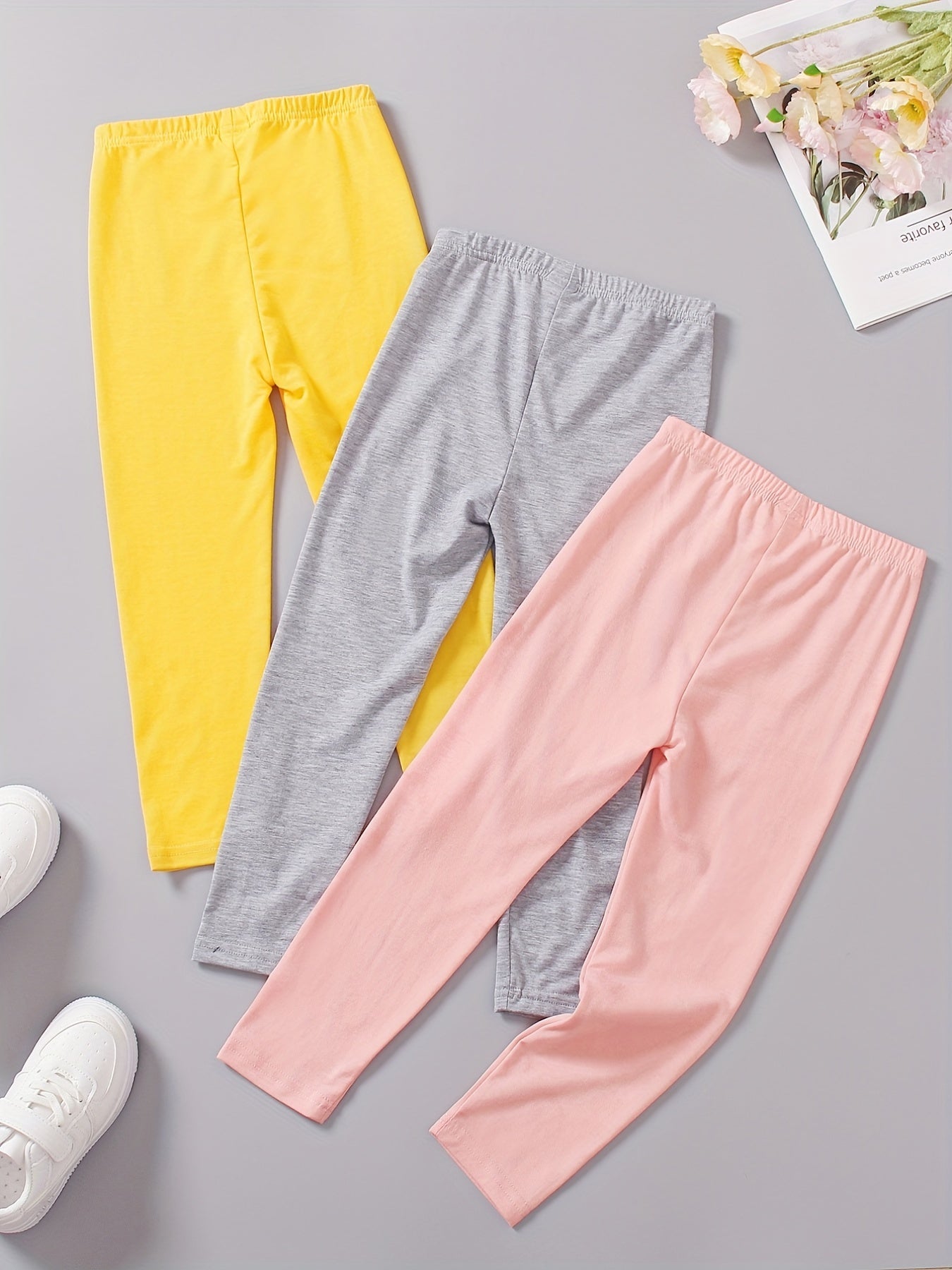 3pcs Girls Casual Waistband Pants Set for Sports Kids