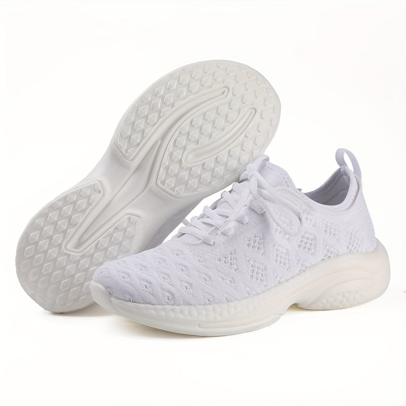 Men's Knit Running Shoes Breathable Soft Sole Sneakers Lace Up Outdoor Jogging