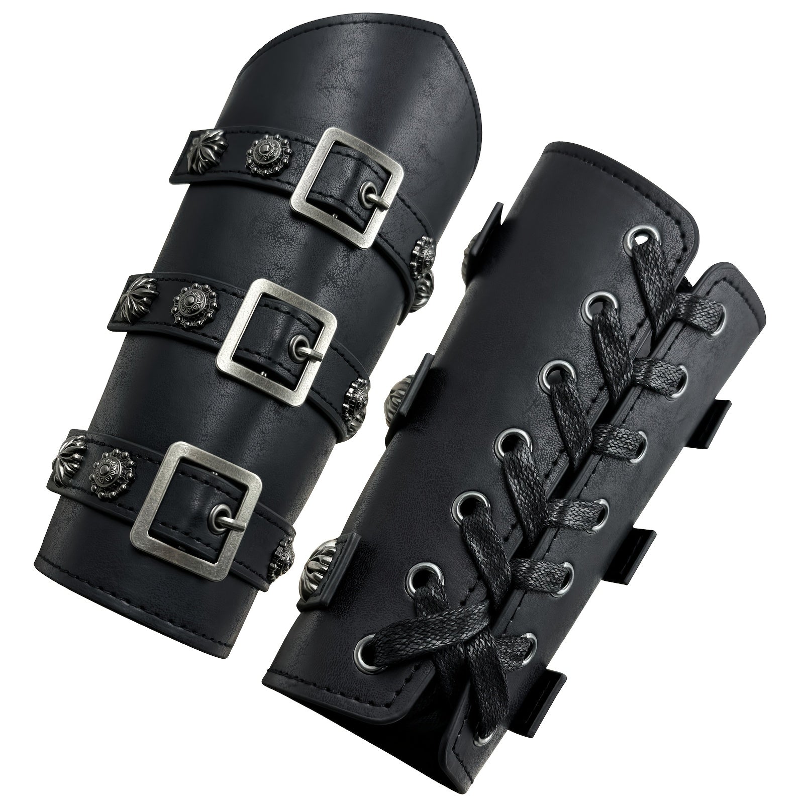 Viking Style Leather Bracers Medieval Knight Wrist Guards Men's Arm Armor Cuffs