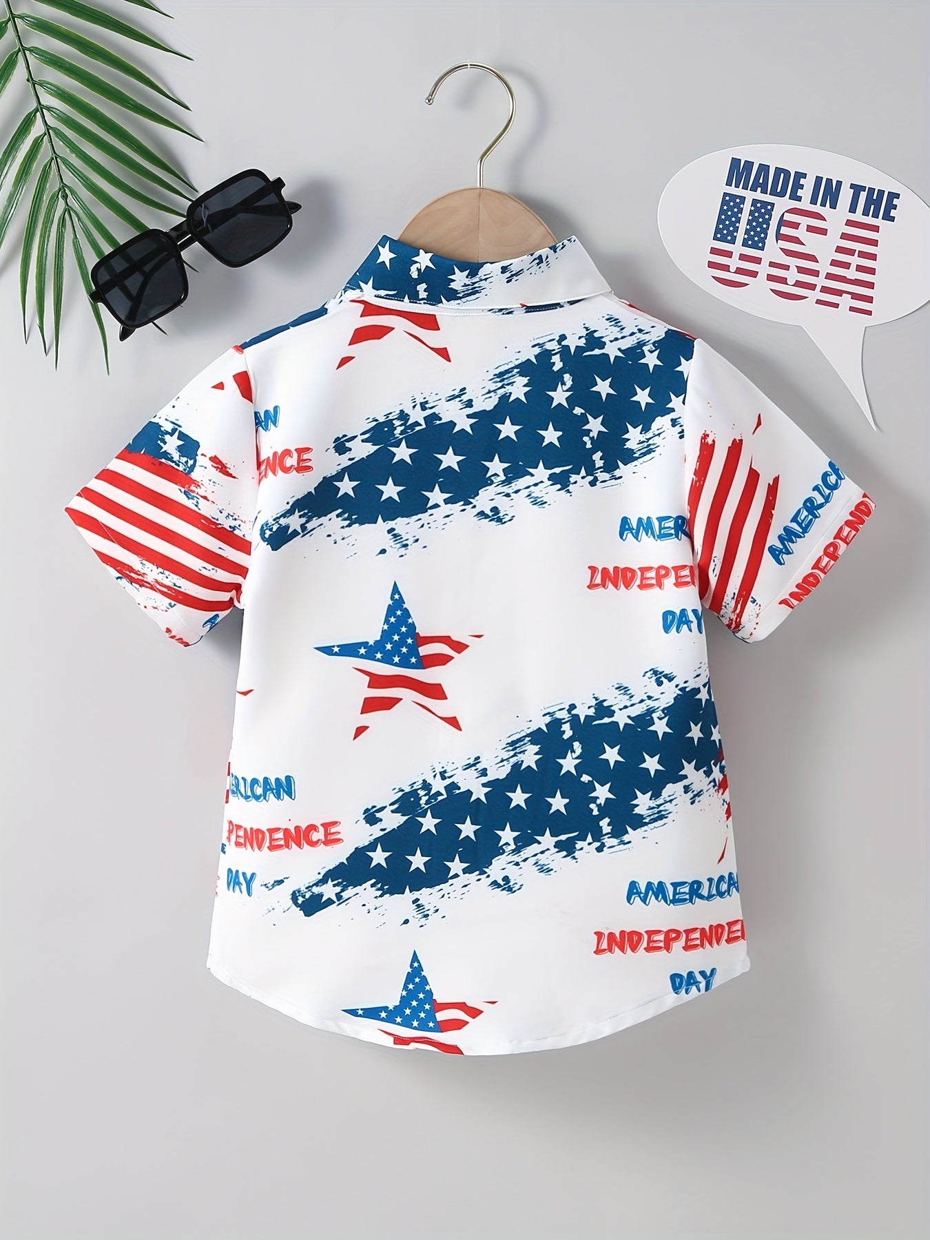 Boys Independence Letter Print Casual Lapel Shirt