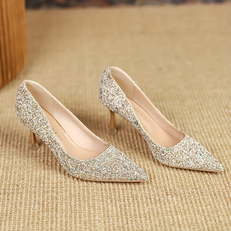 Glitter Sequins Stiletto Heels Wedding Shoes Outdoor Pumps