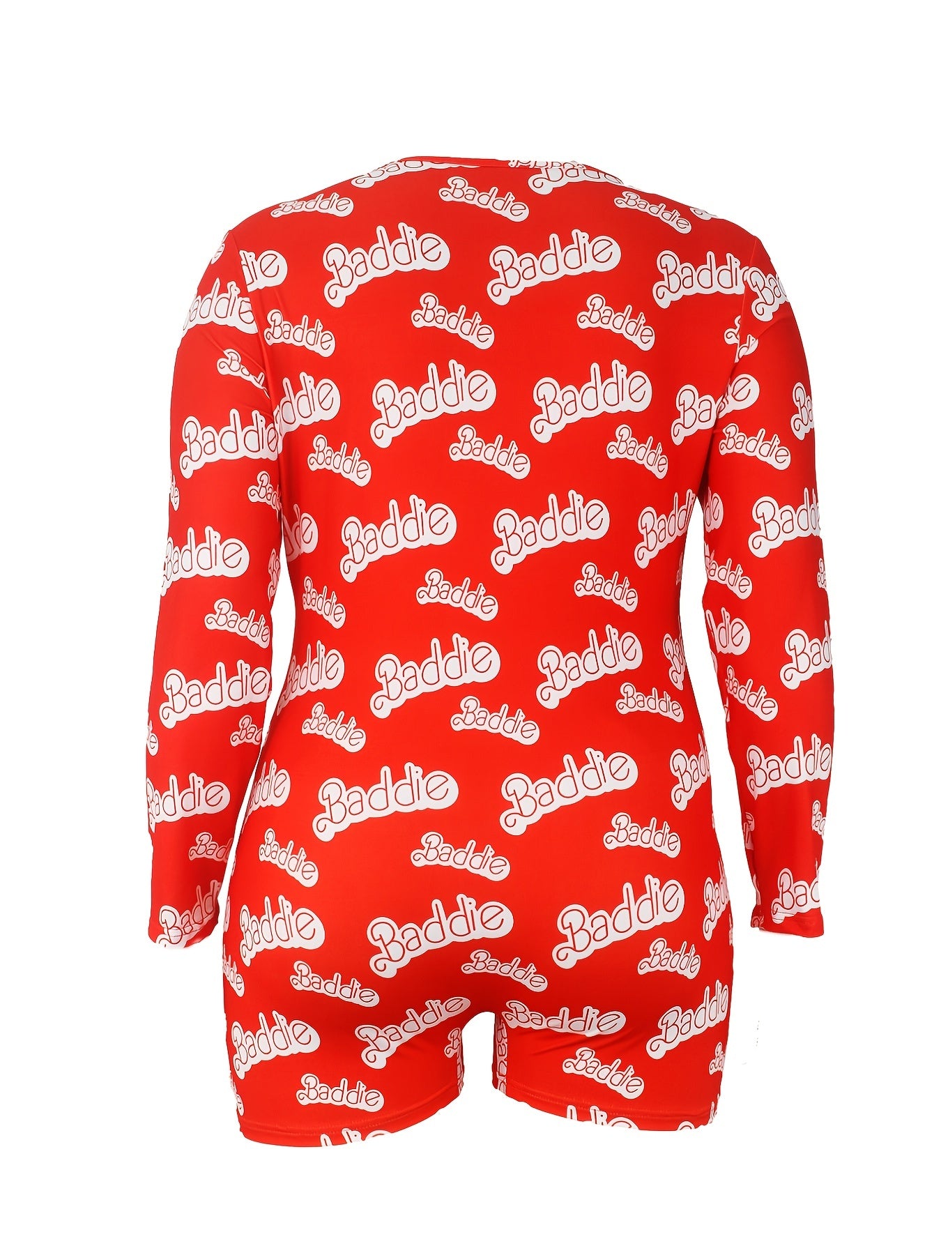 Sexy Lounge Romper Women's Plus Letter Print Long Sleeve Button Up