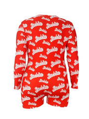 Sexy Lounge Romper Women's Plus Letter Print Long Sleeve Button Up