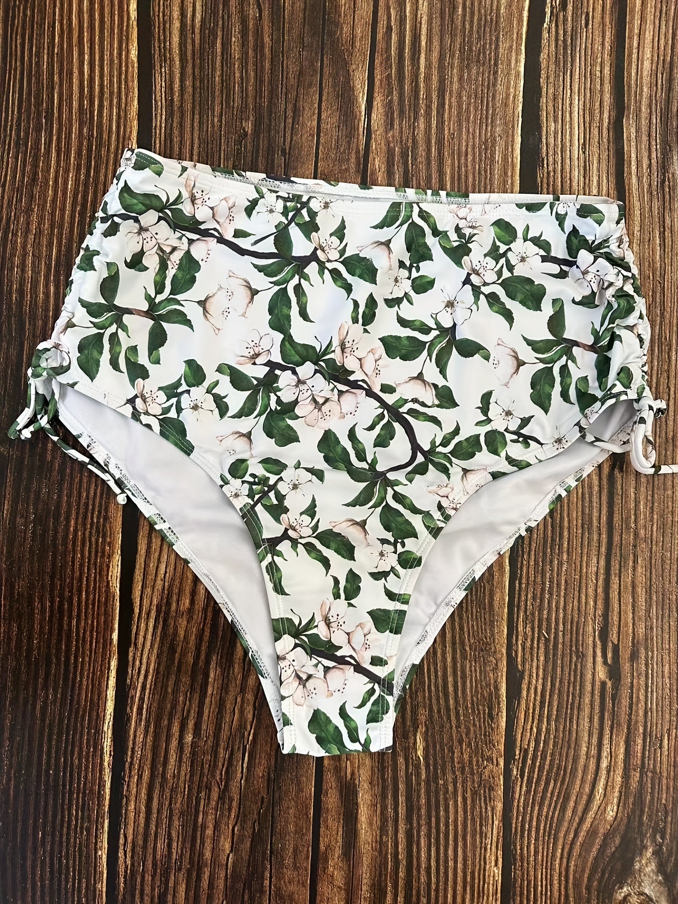 Floral Print Drawstring Plus Bikini Bottoms