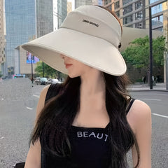 UV Protection Sun Visor Hat Wide Brim Solid Ponytail Sun Hat